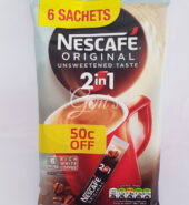 Nescafe Original Unsweetened Taste 2 in 1 6 Sachets – 6x10g